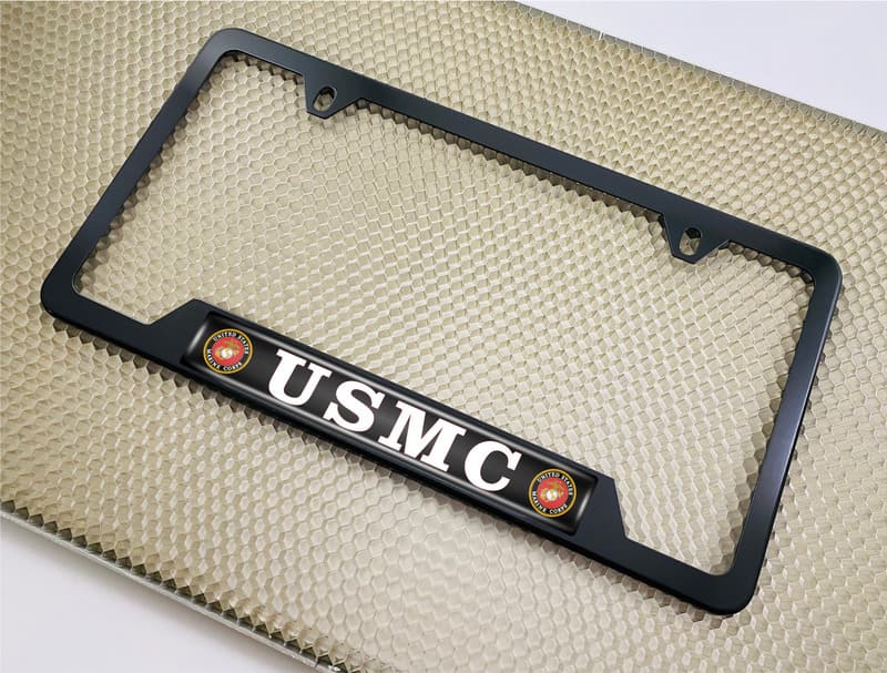 USMC - Stainless Steel Black 2-hole Car License Plate Frame